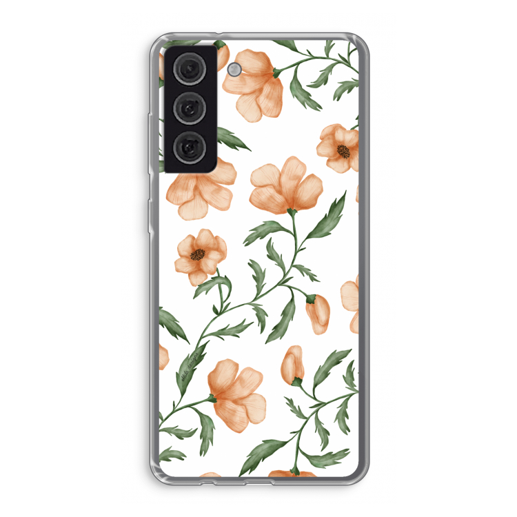 Peachy flowers: Samsung Galaxy S21 FE Transparant Hoesje