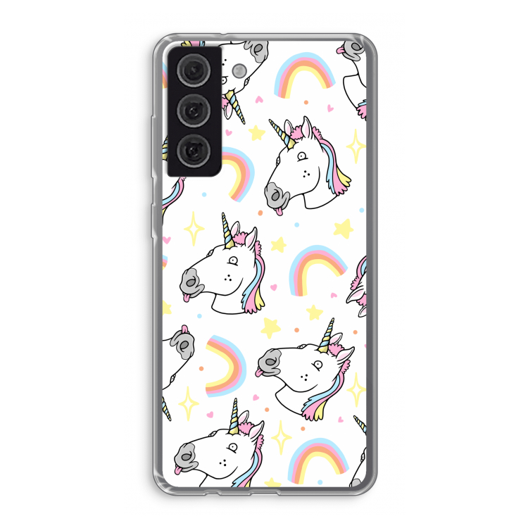 Rainbow Unicorn: Samsung Galaxy S21 FE Transparant Hoesje