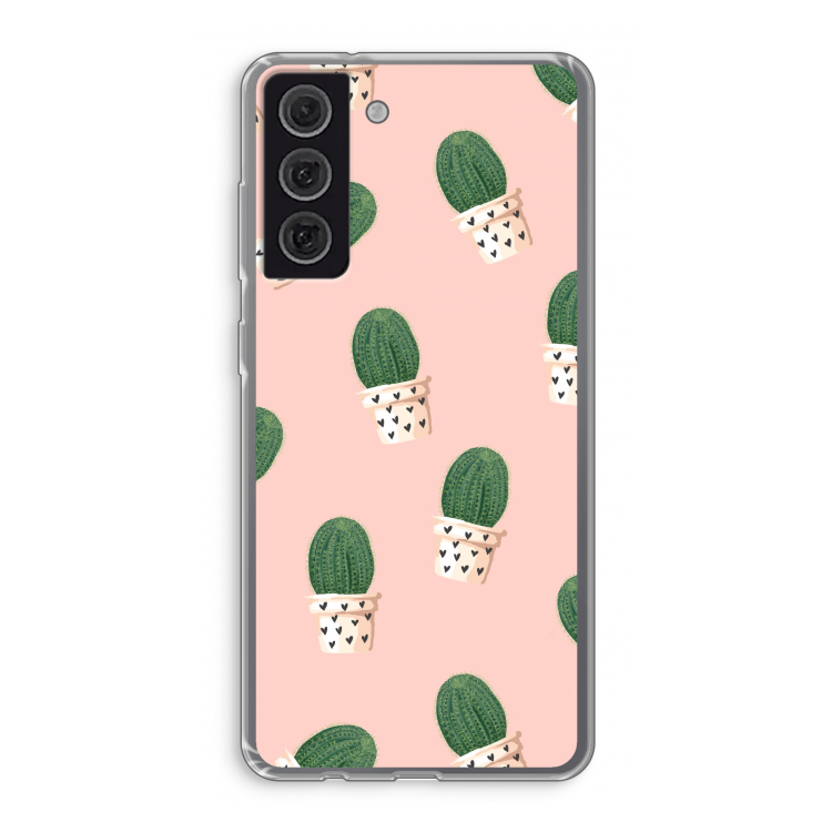Cactusprint roze: Samsung Galaxy S21 FE Transparant Hoesje