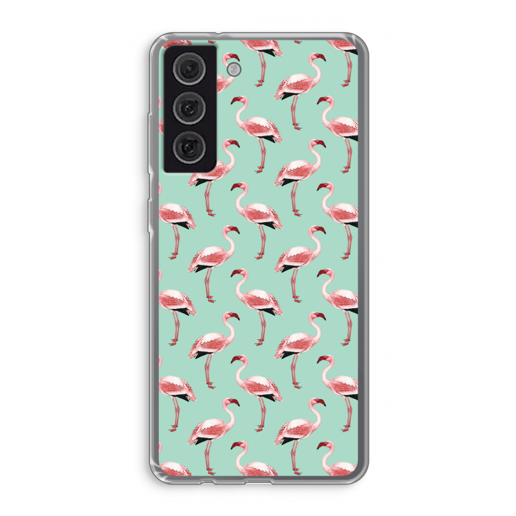 Flamingoprint groen: Samsung Galaxy S21 FE Transparant Hoesje