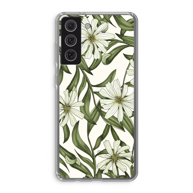 Wit bloemenpatroon: Samsung Galaxy S21 FE Transparant Hoesje