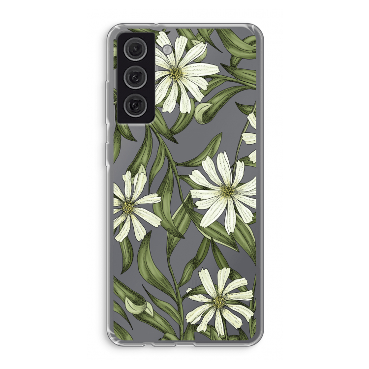 Wit bloemenpatroon: Samsung Galaxy S21 FE Transparant Hoesje