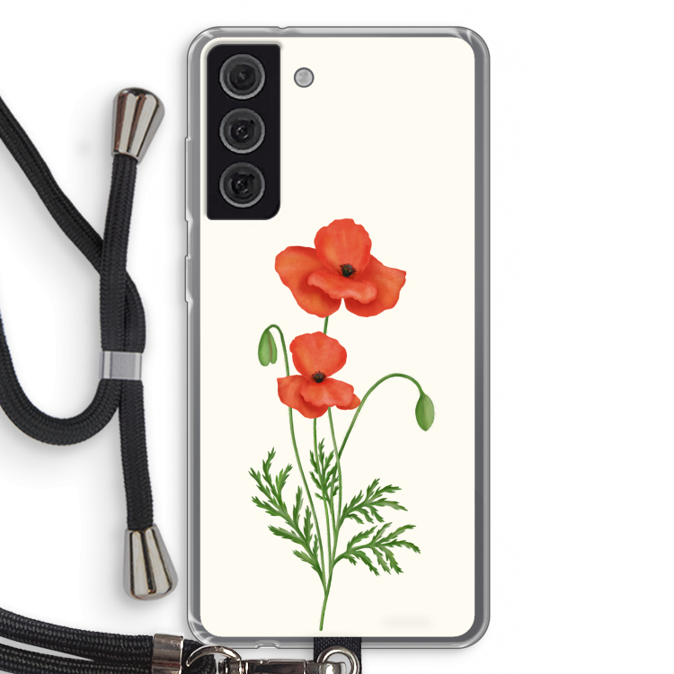 Red poppy: Samsung Galaxy S21 FE Transparant Hoesje met koord