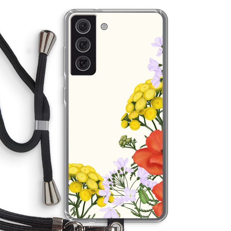 Wilde bloemen: Samsung Galaxy S21 FE Transparant Hoesje met koord