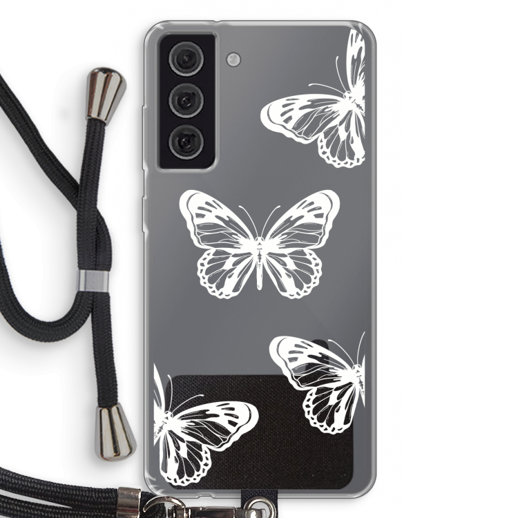 White butterfly: Samsung Galaxy S21 FE Transparant Hoesje met koord