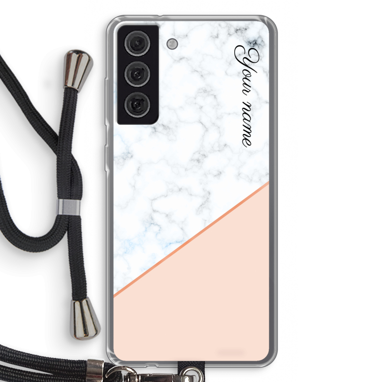 Marmer in stijl: Samsung Galaxy S21 FE Transparant Hoesje met koord