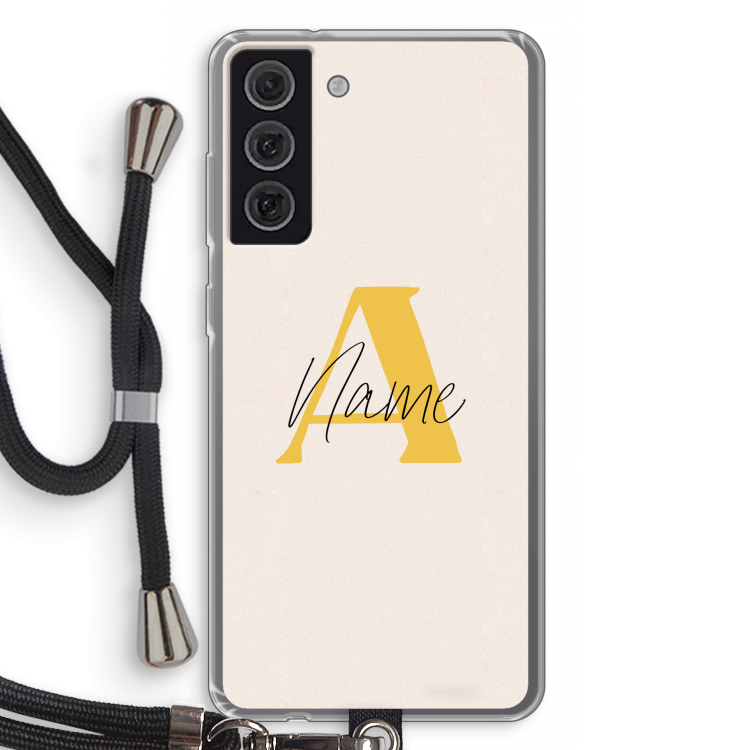 Amber Script: Samsung Galaxy S21 FE Transparant Hoesje met koord