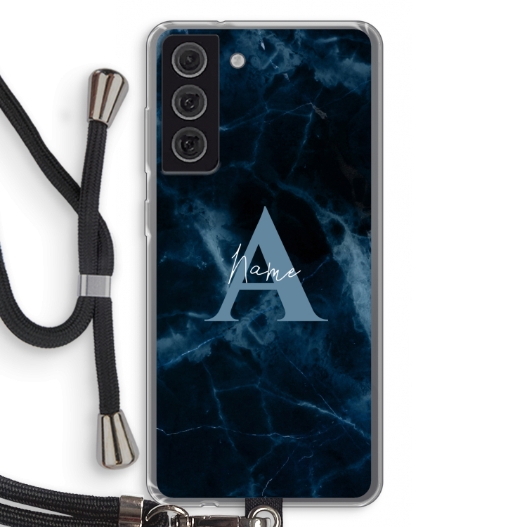 Midnight Marble: Samsung Galaxy S21 FE Transparant Hoesje met koord