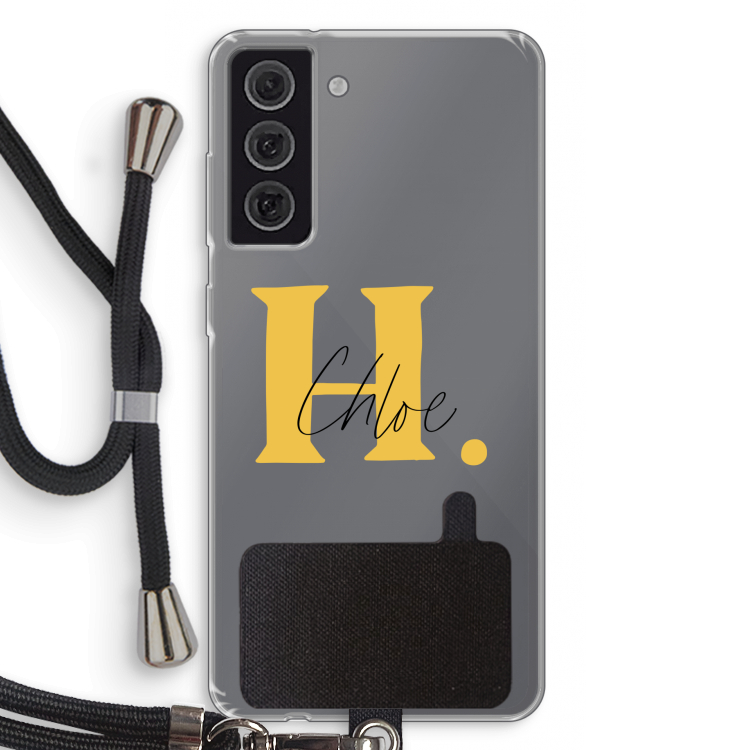 Amber Script: Samsung Galaxy S21 FE Transparant Hoesje met koord