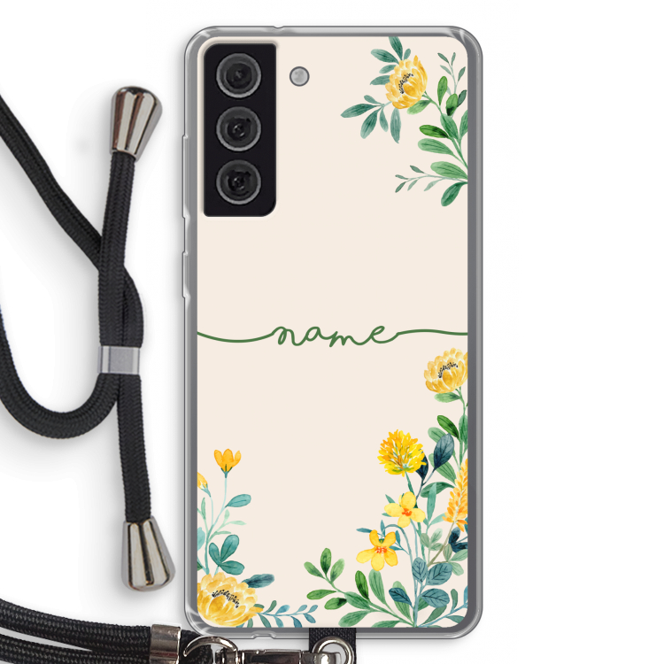 Gele bloemen: Samsung Galaxy S21 FE Transparant Hoesje met koord