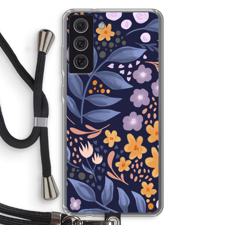 Flowers with blue leaves: Samsung Galaxy S21 FE Transparant Hoesje met koord
