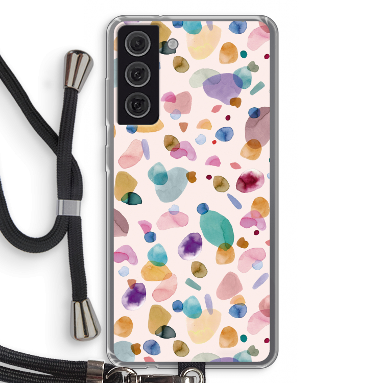 Terrazzo Memphis Pink: Samsung Galaxy S21 FE Transparant Hoesje met koord