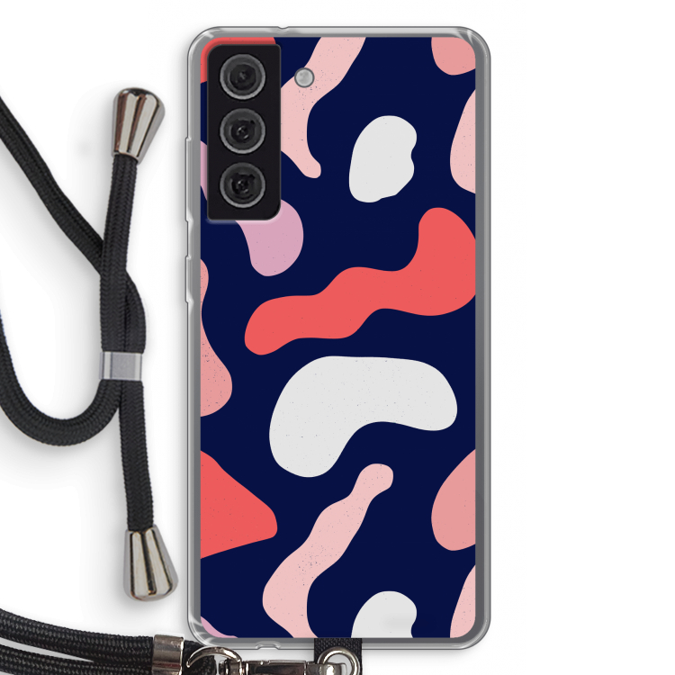 Memphis Shapes Pink: Samsung Galaxy S21 FE Transparant Hoesje met koord