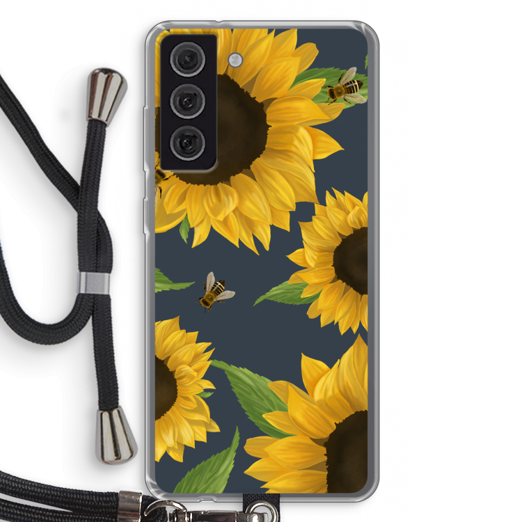 Sunflower and bees: Samsung Galaxy S21 FE Transparant Hoesje met koord