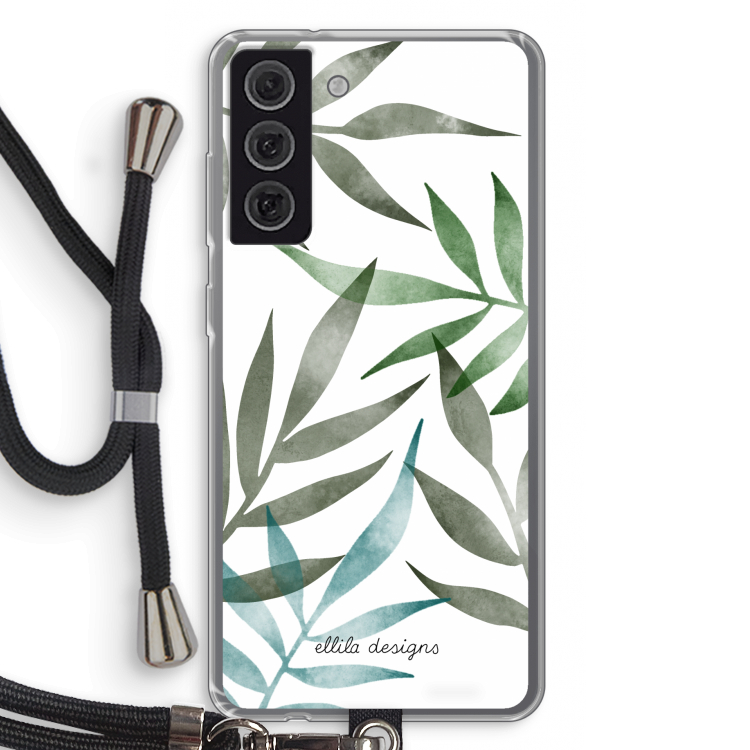 Tropical watercolor leaves: Samsung Galaxy S21 FE Transparant Hoesje met koord