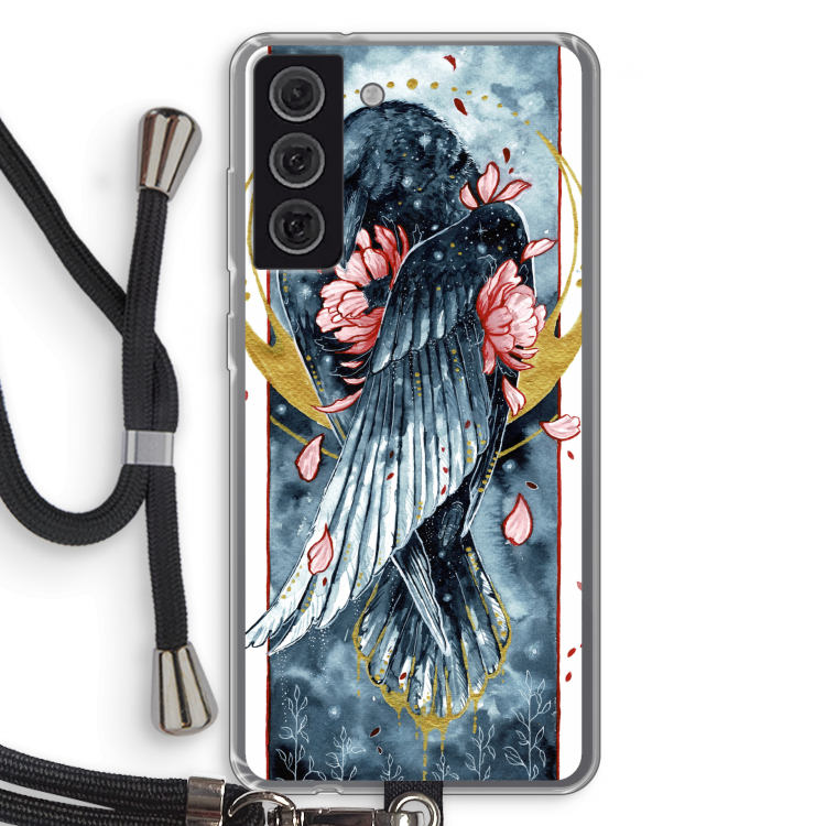 Golden Raven: Samsung Galaxy S21 FE Transparant Hoesje met koord