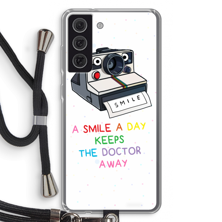 Smile: Samsung Galaxy S21 FE Transparant Hoesje met koord