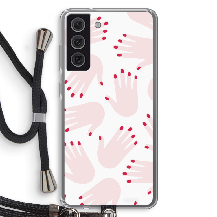 Hands pink: Samsung Galaxy S21 FE Transparant Hoesje met koord