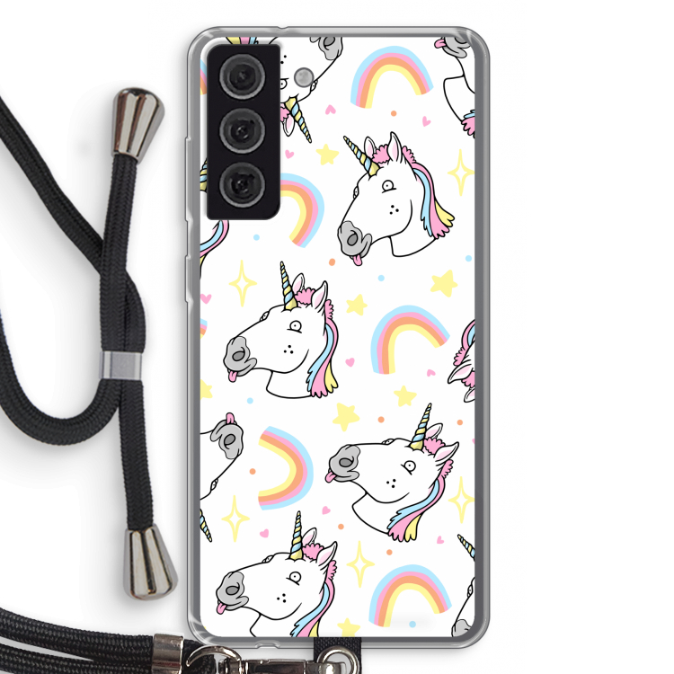 Rainbow Unicorn: Samsung Galaxy S21 FE Transparant Hoesje met koord