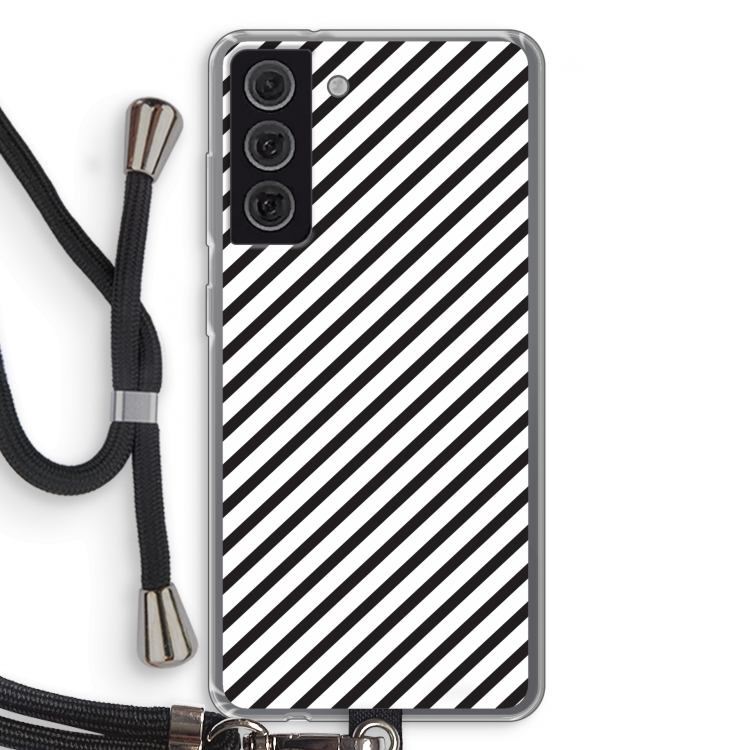 Strepen zwart-wit: Samsung Galaxy S21 FE Transparant Hoesje met koord