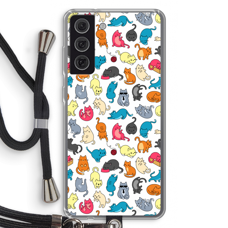 Kleurrijke katten: Samsung Galaxy S21 FE Transparant Hoesje met koord