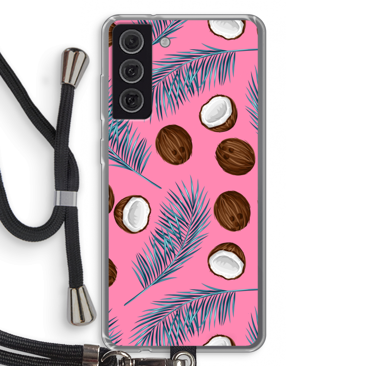 Kokosnoot roze: Samsung Galaxy S21 FE Transparant Hoesje met koord
