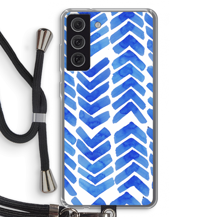 Blauwe pijlen: Samsung Galaxy S21 FE Transparant Hoesje met koord