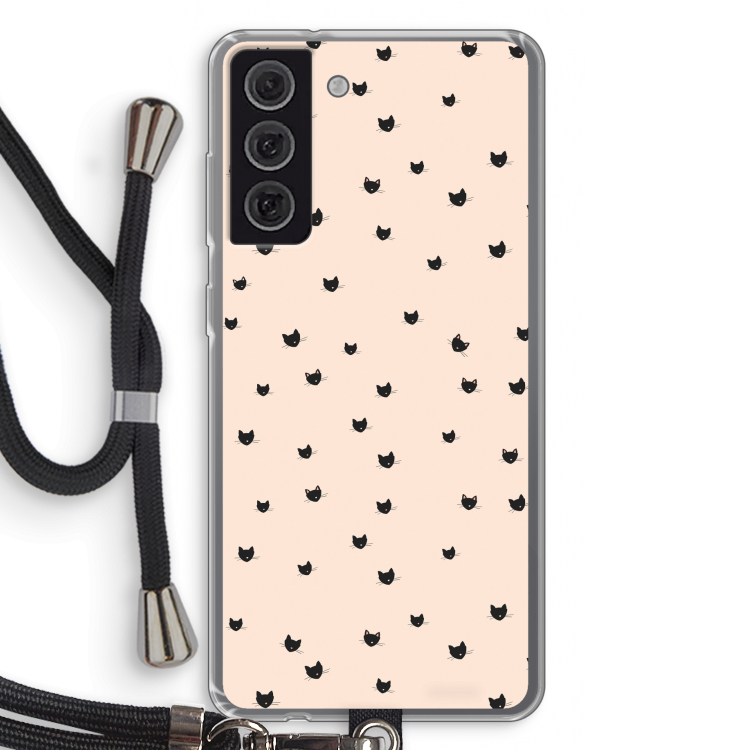 Kleine kattenkopjes: Samsung Galaxy S21 FE Transparant Hoesje met koord