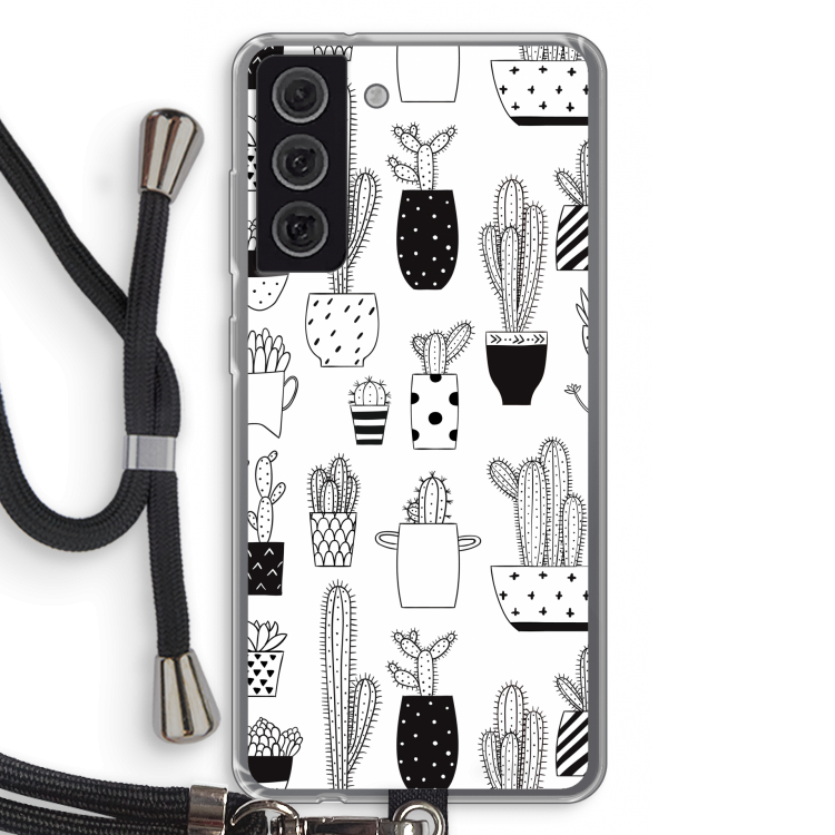 Cactusmotief: Samsung Galaxy S21 FE Transparant Hoesje met koord