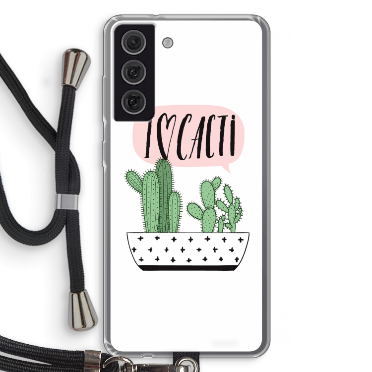 I love cacti: Samsung Galaxy S21 FE Transparant Hoesje met koord