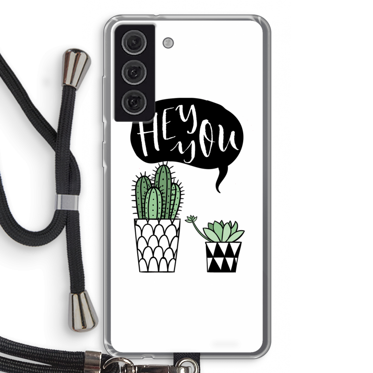 Hey you cactus: Samsung Galaxy S21 FE Transparant Hoesje met koord