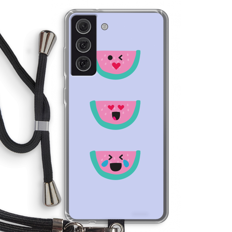 Smiley watermeloen: Samsung Galaxy S21 FE Transparant Hoesje met koord