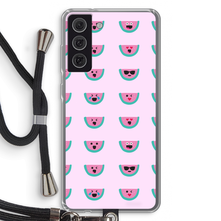 Smiley watermeloenprint: Samsung Galaxy S21 FE Transparant Hoesje met koord