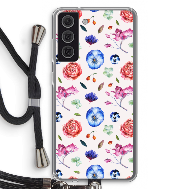 Bloemetjes: Samsung Galaxy S21 FE Transparant Hoesje met koord