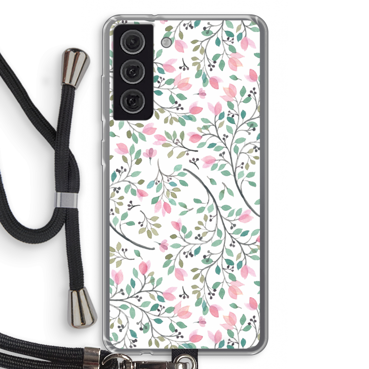 Sierlijke bloemen: Samsung Galaxy S21 FE Transparant Hoesje met koord