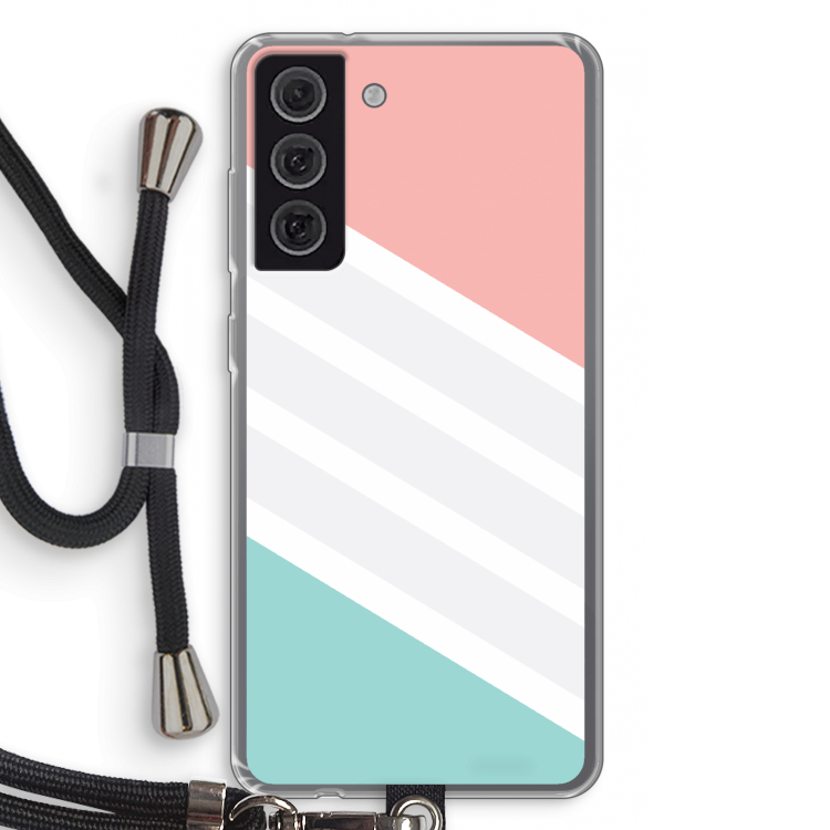 Strepen pastel: Samsung Galaxy S21 FE Transparant Hoesje met koord