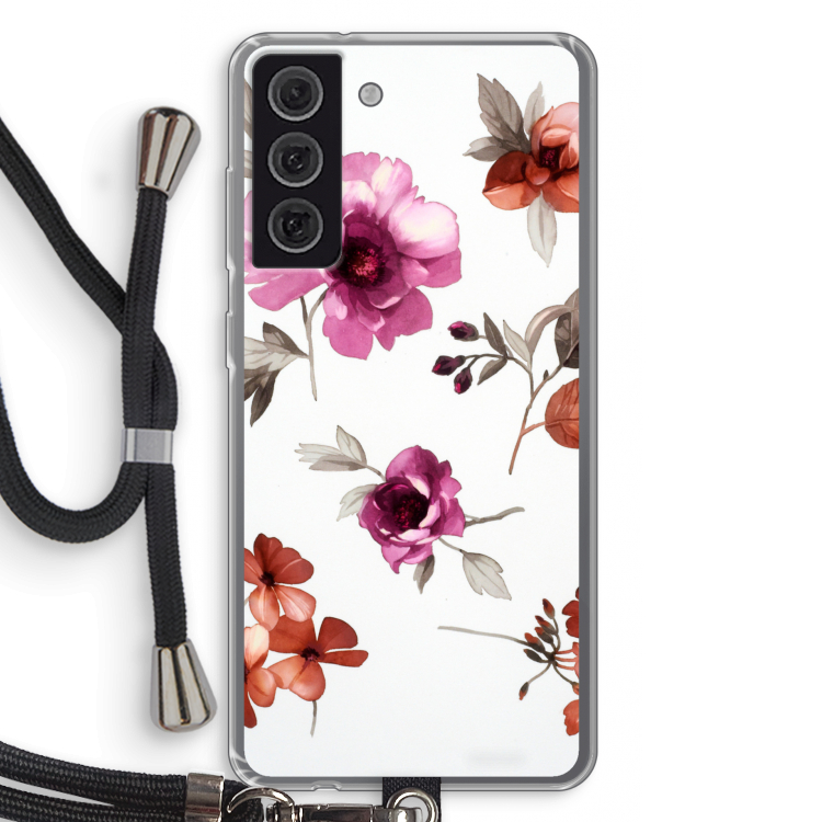 Geschilderde bloemen: Samsung Galaxy S21 FE Transparant Hoesje met koord