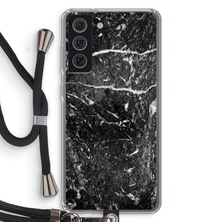 Zwart marmer: Samsung Galaxy S21 FE Transparant Hoesje met koord
