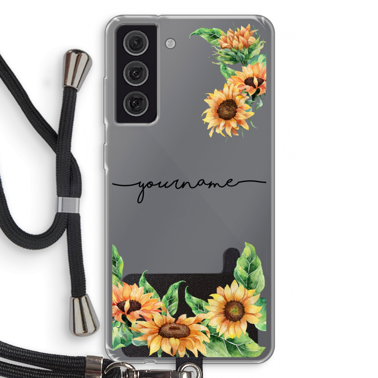 Zonnebloemen: Samsung Galaxy S21 FE Transparant Hoesje met koord