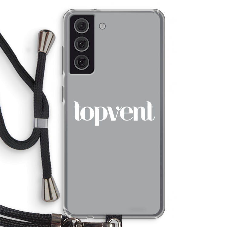 Topvent Grijs Wit: Samsung Galaxy S21 FE Transparant Hoesje met koord