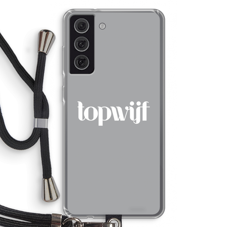 Topwijf Grijs Wit: Samsung Galaxy S21 FE Transparant Hoesje met koord