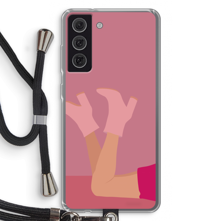Pink boots: Samsung Galaxy S21 FE Transparant Hoesje met koord