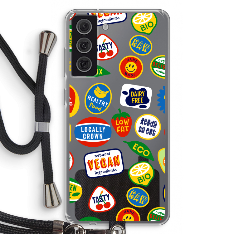 Fruitsticker: Samsung Galaxy S21 FE Transparant Hoesje met koord