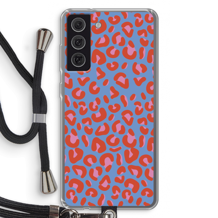 Leopard blue: Samsung Galaxy S21 FE Transparant Hoesje met koord