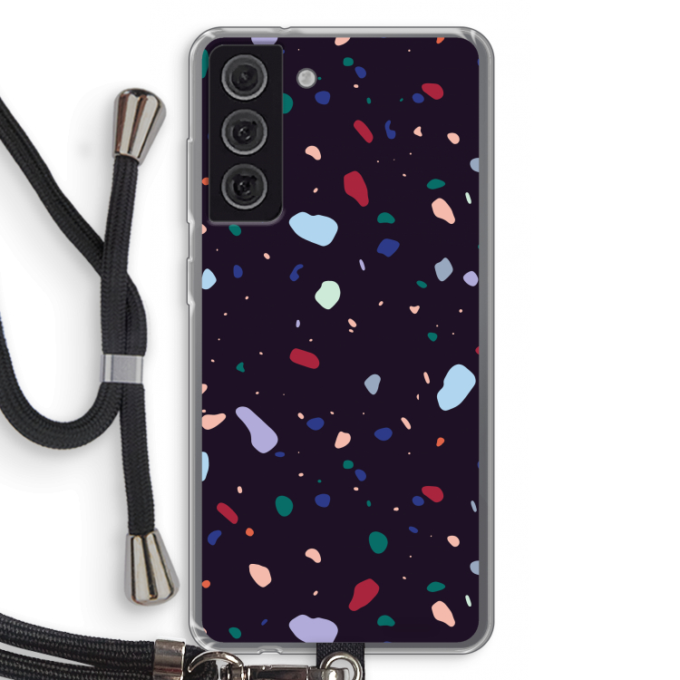 Dark Rounded Terrazzo: Samsung Galaxy S21 FE Transparant Hoesje met koord