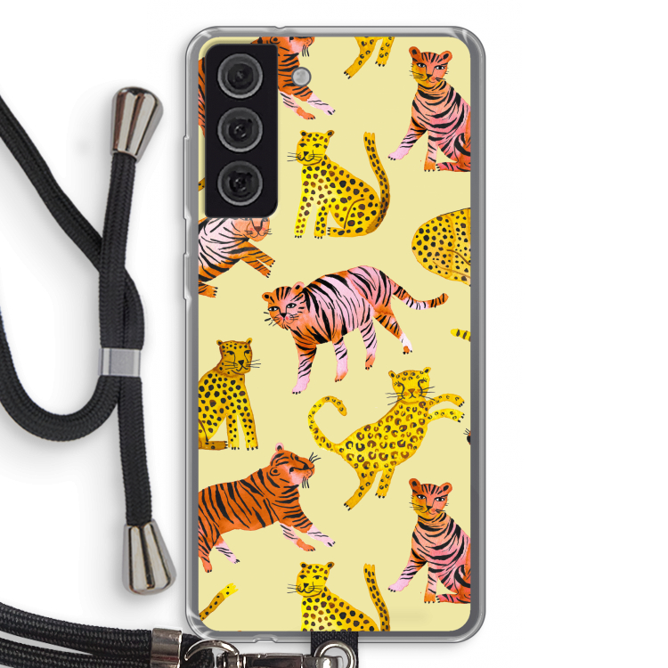 Cute Tigers and Leopards: Samsung Galaxy S21 FE Transparant Hoesje met koord