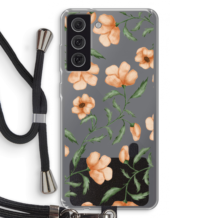 Peachy flowers: Samsung Galaxy S21 FE Transparant Hoesje met koord
