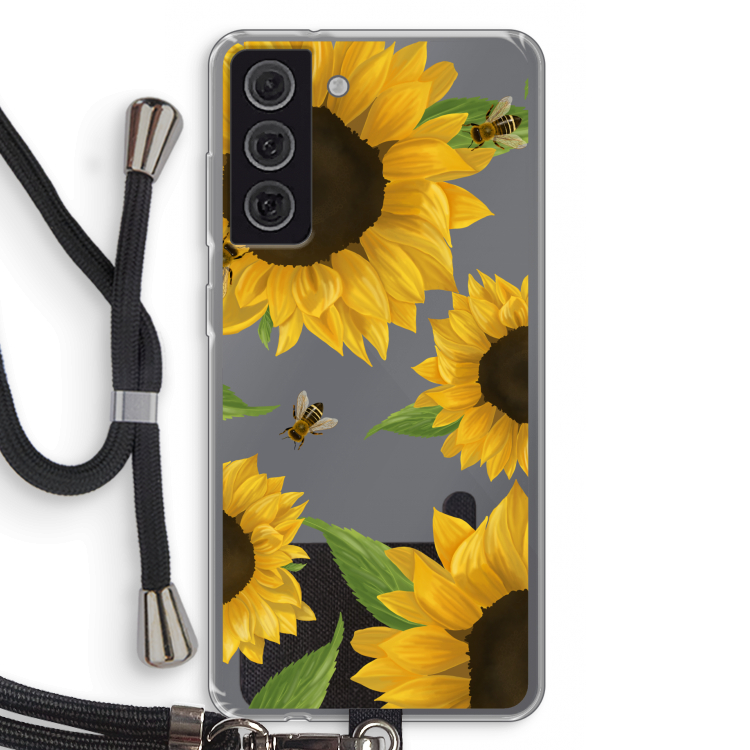 Sunflower and bees: Samsung Galaxy S21 FE Transparant Hoesje met koord