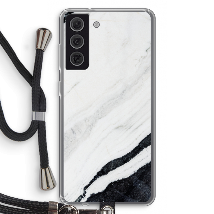 Elegante marmer: Samsung Galaxy S21 FE Transparant Hoesje met koord