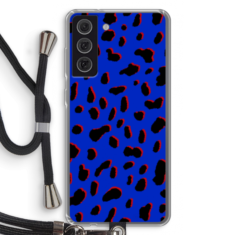 Blue Leopard: Samsung Galaxy S21 FE Transparant Hoesje met koord